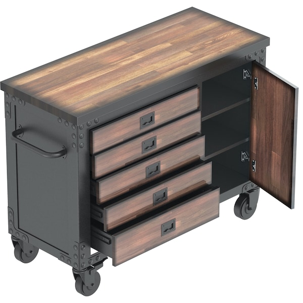 Duramax Rolling Tool Chest, Wood Top, 5 Drawer, Brown/Gray, Steel, Wood, 48 in W x 20 in D x 37 in H - 68005-N