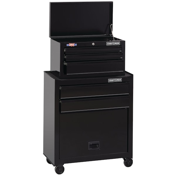 Craftsman 1000 Series Tool Chest & Rolling Cabinet, 5 Drawer, Black, 27 in W x 14 in D x 44-1/4 in H - CMST22653BK