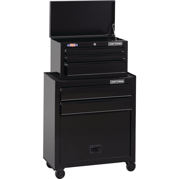 Craftsman 1000 Series Tool Chest & Rolling Cabinet, 5 Drawer, Black, 27 in W x 14 in D x 44-1/4 in H - CMST22653BK