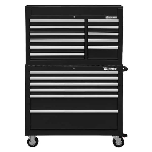 Westward WESTWARD Tool Chest and Cabinet Combination, 17-Drawers, Powder Coated Black, 42" W x 19" D x 67" H - 7CY12