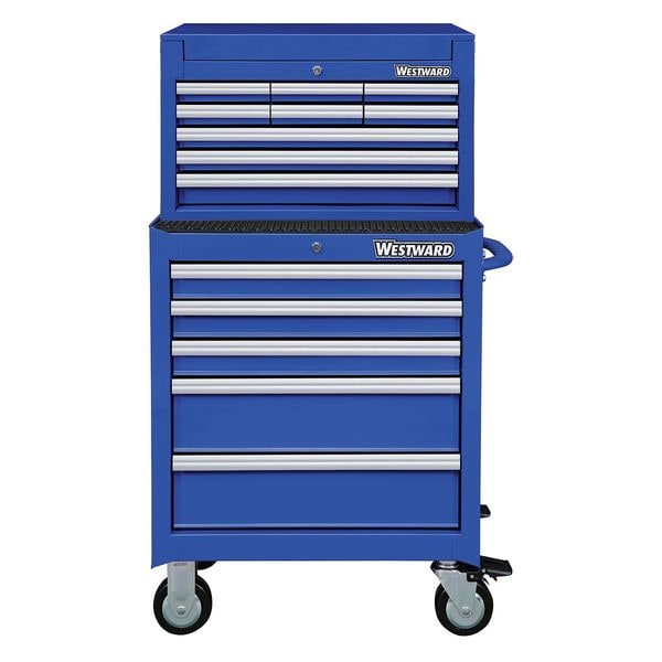 Westward WESTWARD Tool Chest & Cabinet Combination, 14-Drawers, Powder Coated Blue, 27" W x 18" D x 49.5" H - 7CY29