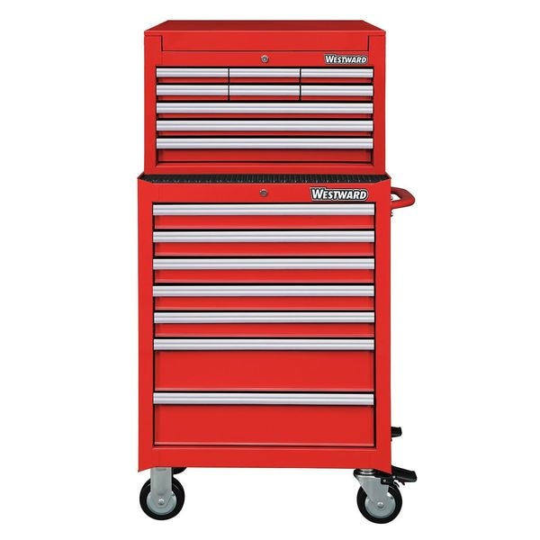 Westward WESTWARD Tool Chest and Cabinet Combination, 16-Drawers, Powder Coated Red, 27" W x 18" D x 56" H - 7CX86