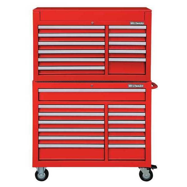 Westward WESTWARD Tool Chest and Cabinet Combination, 24-Drawers, Powder Coated Red, 42" W x 19" D x 67" H - 7CX92