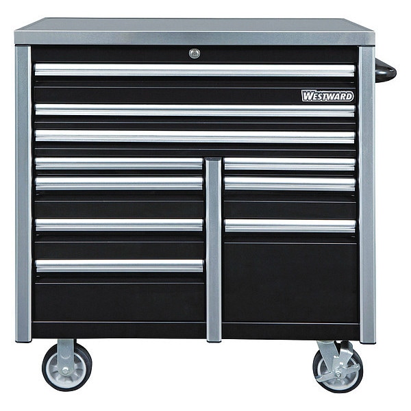 Westward WESTWARD Rolling Tool Cabinet, 10-Drawers, Matte Black, 42" W x 25.5" D x 49" H - 49NR89