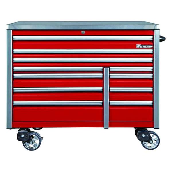 Westward WESTWARD Rolling Tool Cabinet, 11 Drawer, Red, Steel, 54 in W x 26 in D x 48 in H - 49NR90