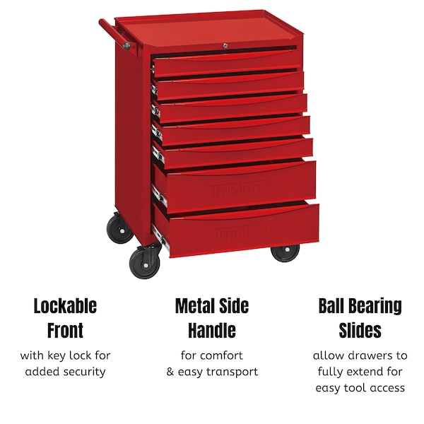 Teng Tools 7 Series Roller Tool Cabinet, 7 Drawer, Red, Steel, 26 in W x 18 in D x 37 in H - TCW707EVU
