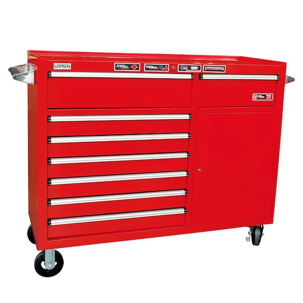 Urrea M-Series Roller Cabinet, 8 Drawer, Red, Steel, 56 in W x 45-3/4 in D x 23 in H - M56M8