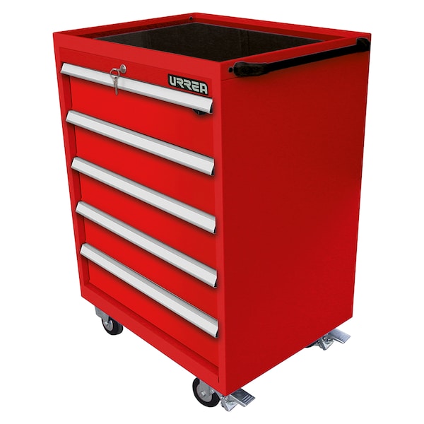 Urrea MP-Series Roller Cabinet, 5 Drawer, Red, Steel, 28-1/2 in W x 40-1/2 in D x 22 in H - MP28M5
