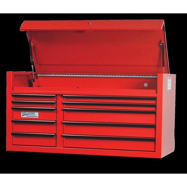 Williams Professional Top Chest, 10 Drawer, Red, Steel, 55 in W x 24 in D x 28-1/2 in H - W55TC10