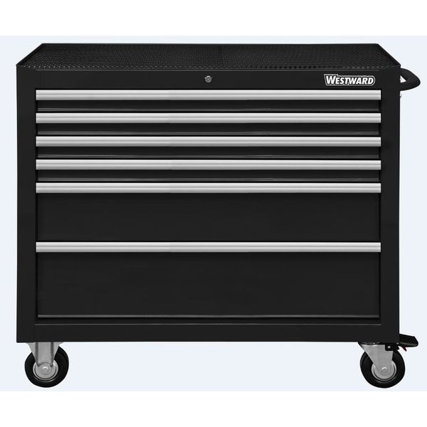 Westward WESTWARD Rolling Tool Cabinet, 6-Drawers, Gloss Black, 42" W x 19" D x 40" H - 32H853