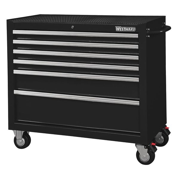 Westward WESTWARD Rolling Tool Cabinet, 6-Drawers, Gloss Black, 42" W x 19" D x 40" H - 32H853