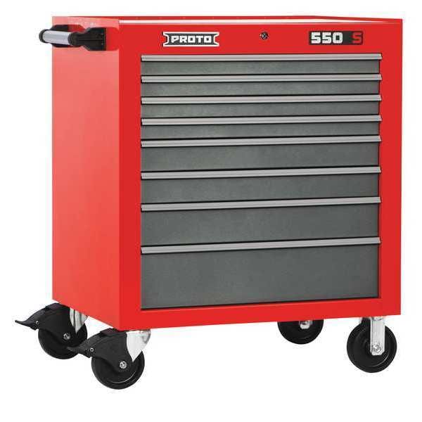 Proto 550S Series Rolling Tool Cabinet, 8 Drawer, Red/Gray, Steel, 34 in W x 25-1/4 in D x 41 in H - J553441-8SG