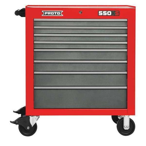 Proto 550S Series Rolling Tool Cabinet, 8 Drawer, Red/Gray, Steel, 34 in W x 25-1/4 in D x 41 in H - J553441-8SG