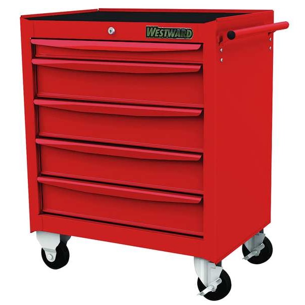 Westward WESTWARD Rolling Tool Cabinet, 5-Drawers, Gloss Red, 29" W x 18" D x 34" H - 48RJ74
