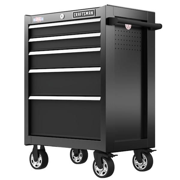 Craftsman S2000 Rolling Tool Cabinet, 5 Drawer, Black, Steel, 26-1/2 in W x 18 in D x 37-1/2 in H - CMST98268BK