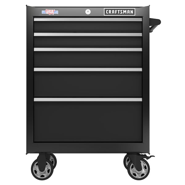 Craftsman S2000 Rolling Tool Cabinet, 5 Drawer, Black, Steel, 26-1/2 in W x 18 in D x 37-1/2 in H - CMST98268BK