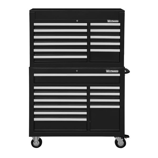 Westward WESTWARD Tool Chest & Cabinet Combination, 22-Drawers, Powder Coated Black, 42" W x 19" D x 67" H - 7CY13