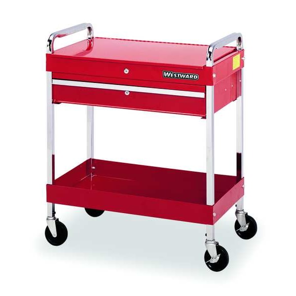 Westward WESTWARD Tool Utility Cart, 1-Drawer, Gloss Red, Keyed, 30"W x 16" D x 35" H - 2CZY3
