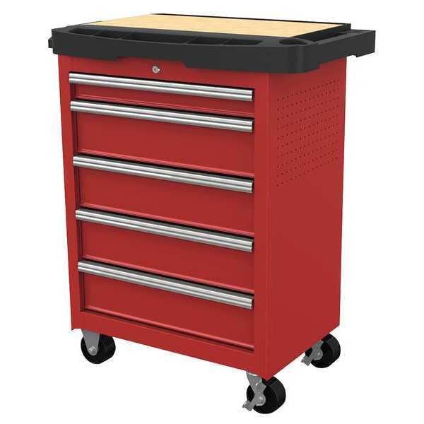 Westward WESTWARD Rolling Tool Cabinet, 5-Drawers, Gloss Red, 34.5" W x 19.5" D x 39.5" H - 31CE53