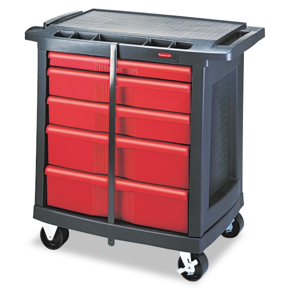 Rubbermaid Commercial Mobile Workcenter, 5 Drawer, Black, 32-1/2 in W x 20 in D x 33-1/2 in H - FG773488BLA