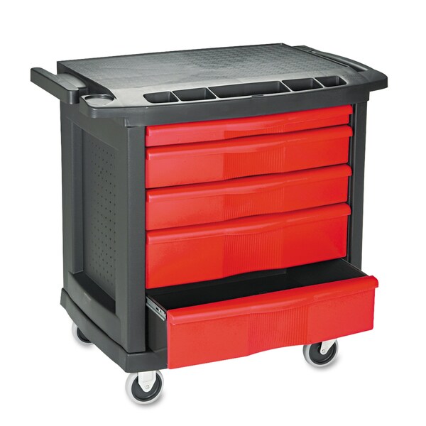 Rubbermaid Commercial Mobile Workcenter, 5 Drawer, Black, 32-1/2 in W x 20 in D x 33-1/2 in H - FG773488BLA