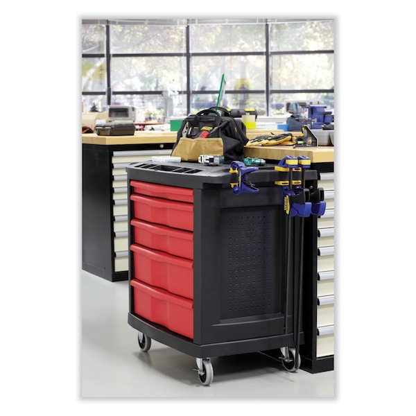 Rubbermaid Commercial Mobile Workcenter, 5 Drawer, Black, 32-1/2 in W x 20 in D x 33-1/2 in H - FG773488BLA