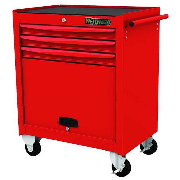 Westward WESTWARD Rolling Tool Cabinet, 3-Drawers, Gloss Red, 29" W x 18" D x 34" H - 48RJ73
