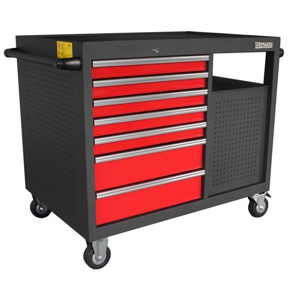 Westward WESTWARD Rolling Tool Cabinet, 10-Drawers, Matte Gray & Red, 51" W x 29" D x 40" H - 48ZF02