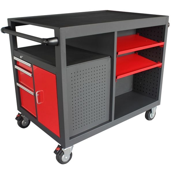 Westward WESTWARD Rolling Tool Cabinet, 10-Drawers, Matte Gray & Red, 51" W x 29" D x 40" H - 48ZF02