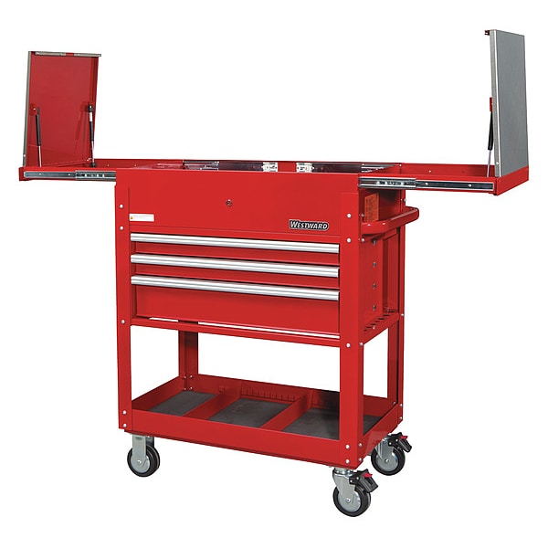 Westward WESTWARD Tool Utility Cart, 3-Drawers, Powder Coated Red, 35.5" W x 21" D x 45.5" H - 55NJ77