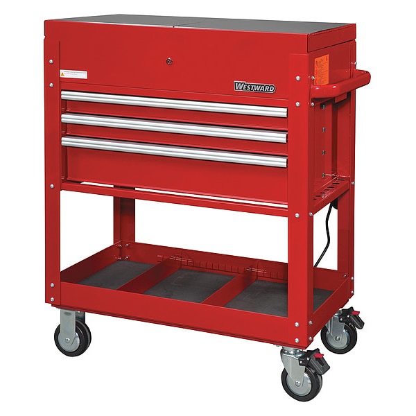 Westward WESTWARD Tool Utility Cart, 3-Drawers, Powder Coated Red, 35.5" W x 21" D x 45.5" H - 55NJ77