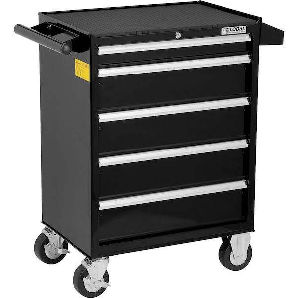 Global Industrial Roller Cabinet, 5 Drawer, Black, Steel, 18-1/8 in D x 37-13/16 in H - 535362
