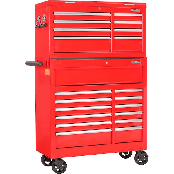 Global Industrial Chest & Roller Cabinet Combo, Red, Steel, 42-3/8 in W x 18 in D x 60-7/8 in H - 410205
