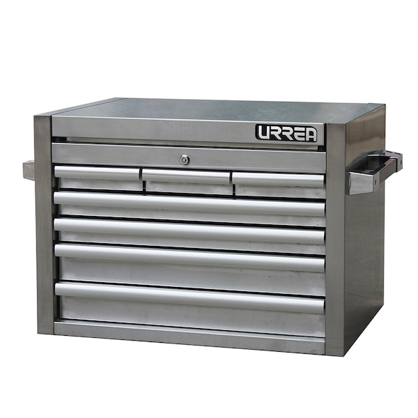 Urrea Top Chest/Cabinet, 7 Drawer, Silver, Steel, 27 in W x 19 in D x 18-1/2 in H - H27S7S