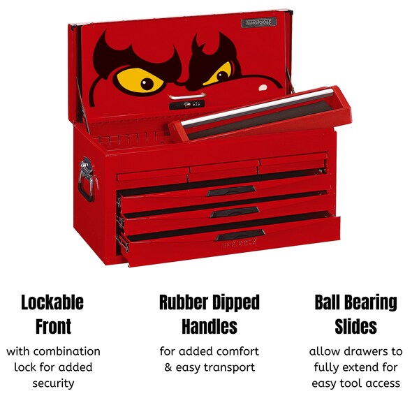 Teng Tools 8 Series Top Tool Box, 6 Drawer, Red, Steel, 26 in W x 12 in D x 15 in H - TC806UNF