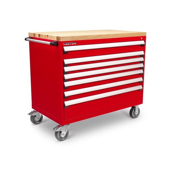 Tekton Rolling Tool Cabinet, 7 Drawer, Red, Steel, 48 in W x 27 in D x 41-1/2 in H - OCL43200LWT