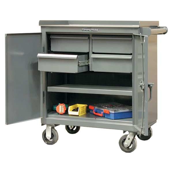Strong Hold Rolling Tool Cabinet, 4 Drawer, Gray, Steel, 36 in W x 24 in D x 44 in H - 3-TC-241-4/5DB