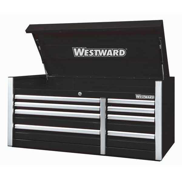 Westward WESTWARD Top Chest, 8 Drawer, Black, Steel, 54 in W x 26 in D x 25 in H - 49NR87