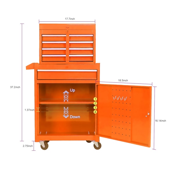 Edendirect Tool Chest, 5 Drawer, Orange, Metal, 22.95 in W x 47.25 in H - ED-W110265912