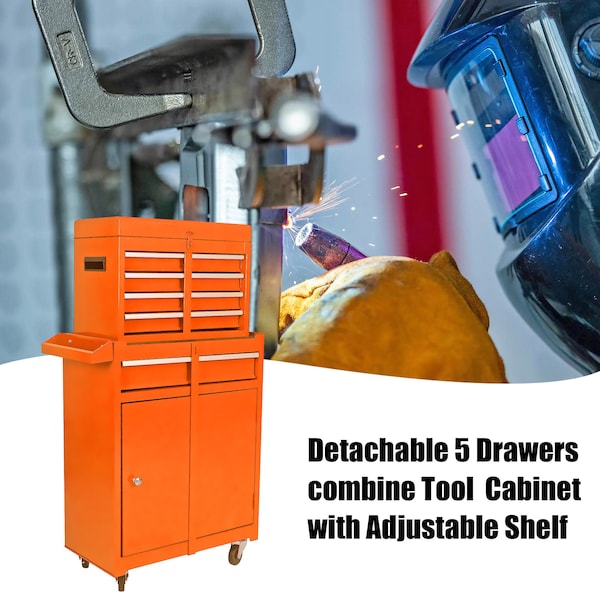 Edendirect Tool Chest, 5 Drawer, Orange, Metal, 22.95 in W x 47.25 in H - ED-W110265912