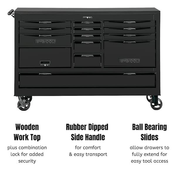 Teng Tools Roller Cabinet Tool Chest / Wagon, 14 Drawer, 67 in W - TCW813UNBK