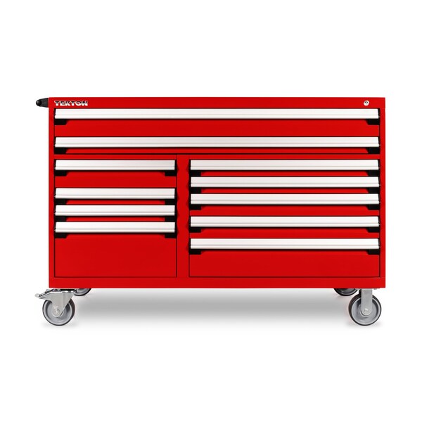 Tekton Rolling Tool Cabinet, 11 Drawer, Red, Steel, 60 in W x 27 in D x 41-1/2 in H - OCL63202LWT