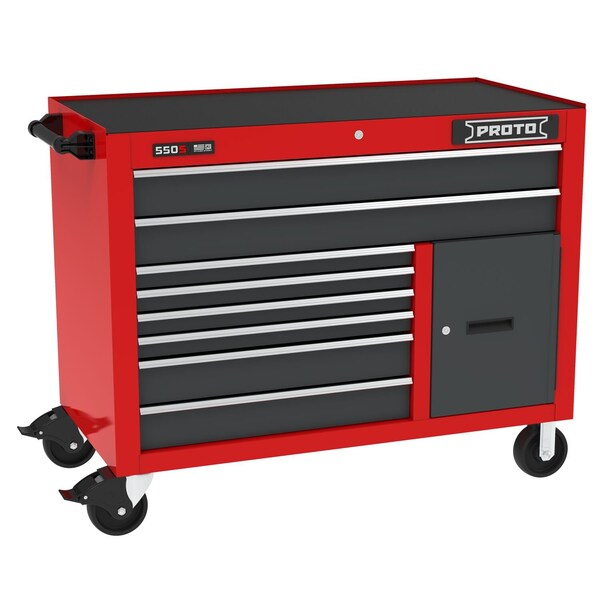 Proto 550 Series Rolling Tool Cabinet, 8 Drawer, Red/Gray, Steel, 50 in W x 25-1/4 in D x 41 in H - J555041B-8SG-1S