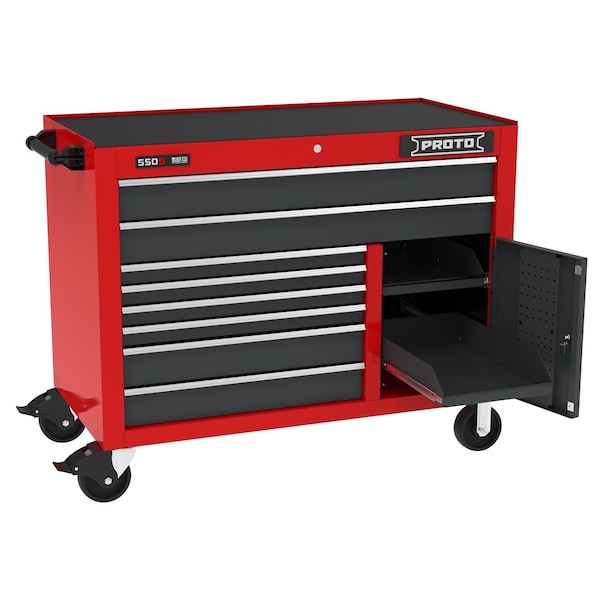 Proto 550 Series Rolling Tool Cabinet, 8 Drawer, Red/Gray, Steel, 50 in W x 25-1/4 in D x 41 in H - J555041B-8SG-1S