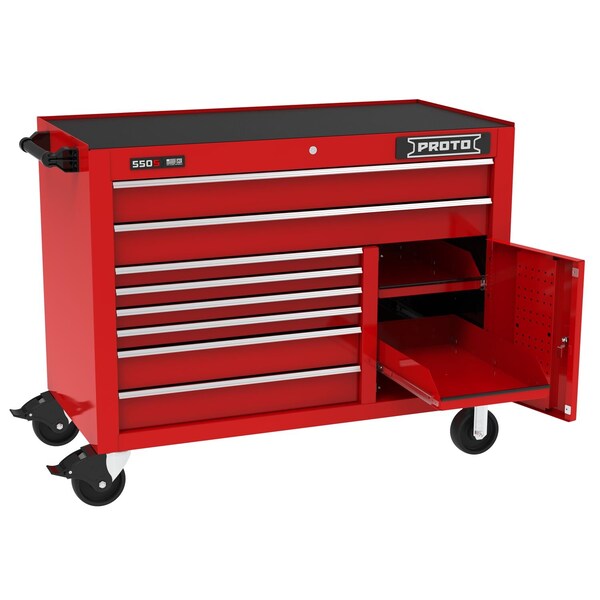 Proto 550 Series Rolling Tool Cabinet, 8 Drawer, Red, Steel, 50 in W x 25-1/4 in D x 41 in H - J555041B-8RD-2S