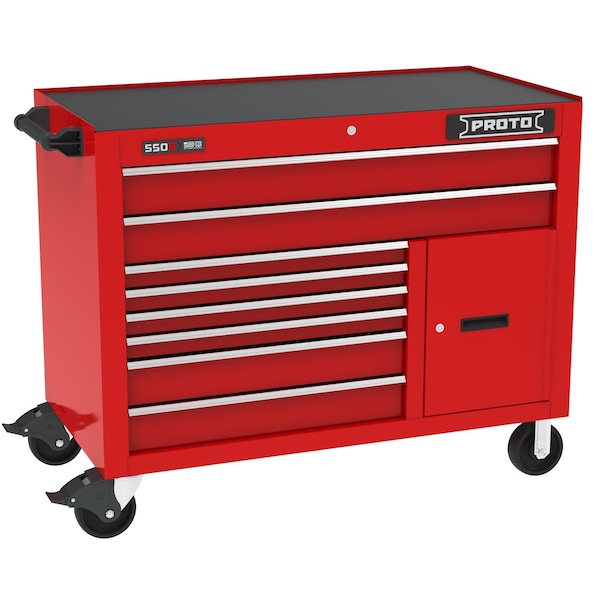 Proto 550 Series Rolling Tool Cabinet, 8 Drawer, Red, Steel, 50 in W x 25-1/4 in D x 41 in H - J555041B-8RD-2S
