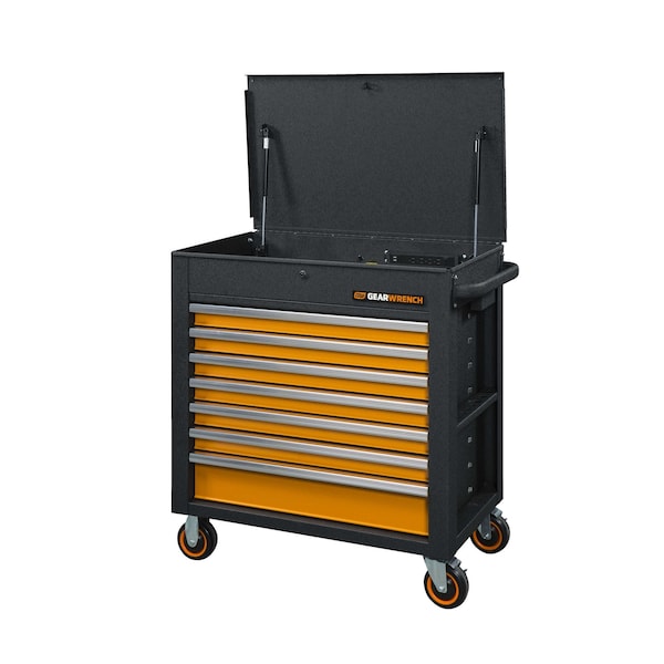 Gearwrench Tool Cart, 7 Drawer, Black/Orange, 35 in W - 83246