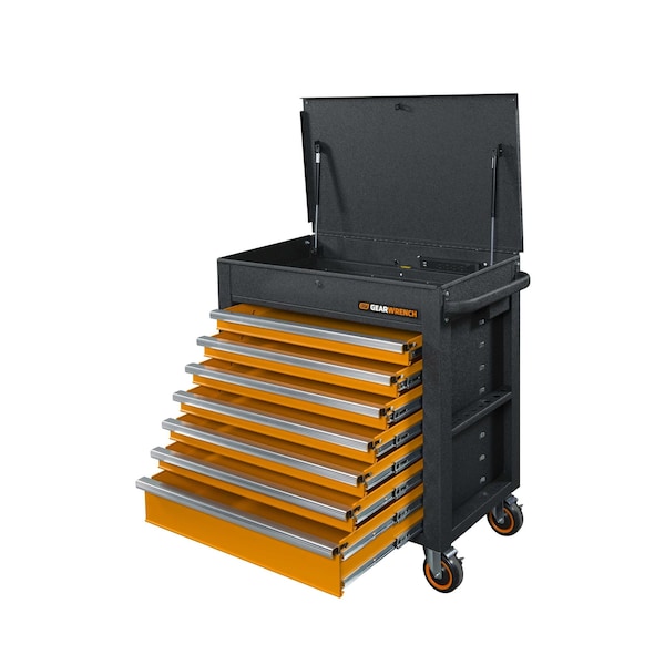 Gearwrench Tool Cart, 7 Drawer, Black/Orange, 35 in W - 83246