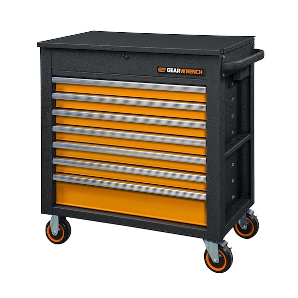 Gearwrench Tool Cart, 7 Drawer, Black/Orange, 35 in W - 83246