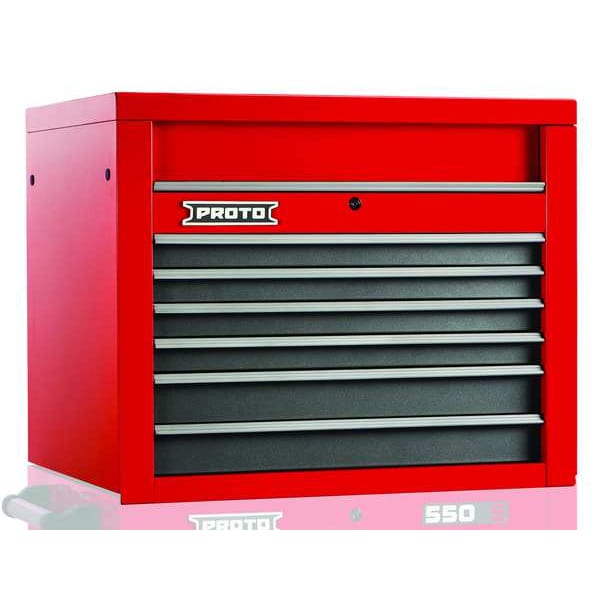 Proto 550S Series Top Chest, 6 Drawer, Red/Gray, Steel, 34 in W x 25-1/4 in D x 27 in H - J553427-6SG